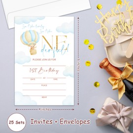 yutogan Onederful 1st Birthday Boy Invitation Cards, Bear Invites Cards, 1st Birthday Party Invitations For Boys, 20 Sets -YQK15