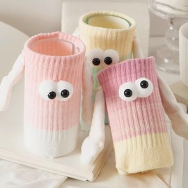 SHGarden Magnetic Hand in Hand 3D Doll Couple Socks - Funny Novelty Cotton Holding Hands Friendship Socks for Men Women SH0079