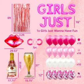 LaVenty 68 PCS Girls Just Wanna Have Fun Party Decoration Girls Just Wanna Fun Banner Mean Girls Party Decoration Pajama Party Decoration Sleepover Party Girls Night Out Party Decoration