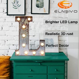 LED Marquee Light Up Letters Industrial Vintage Style Lighted Letters Rust Metal Effect Marquee Letter with Lights Illumination Letter Signs for Christmas Wedding Birthday Party Home Cafe Bar Decor-L