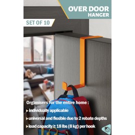 Menz Over Door Hanger – Set of 10, Colourful - Coat Hanger 3.6 cm (1.4") and 4.6 cm (1.8"), Coat Hooks for Door, Hangers for Clothes