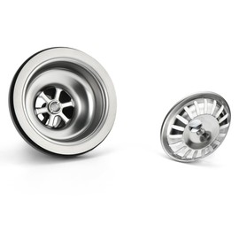 Black/Gold/Chrome Kitchen Sink Drain Assembly Replacement Kit,for Standard 3-1/2 Inch Kitchen Sinks,with Removable Basket Strainers Stopper Plug, with 1-1/2 Lock Nuts,Nicmondo (Chrome)