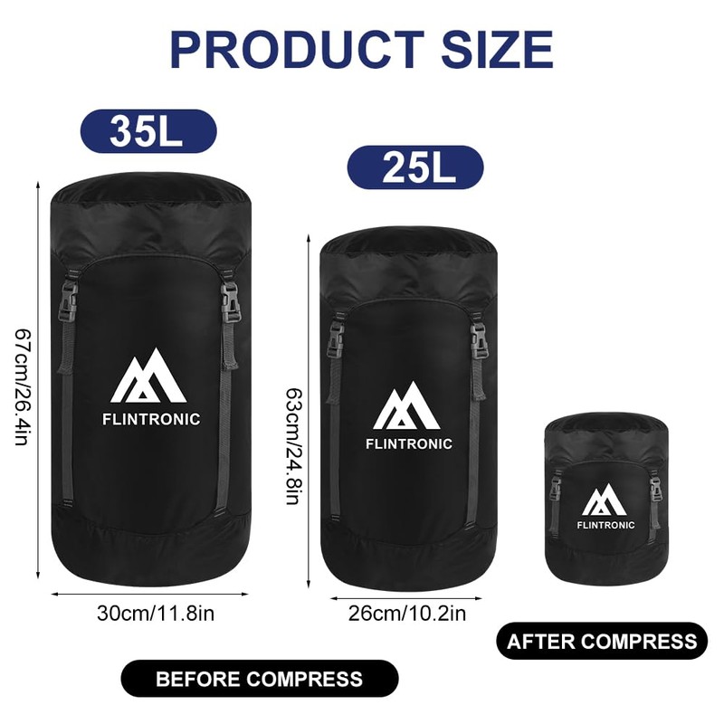 flintronic Compression Stuff Sack, 35L, Lightweight Water Resistant Compact Stuff