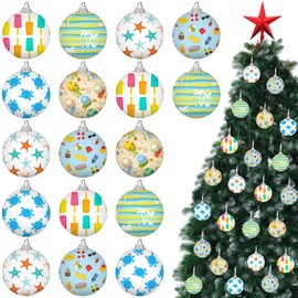Motionchic 12 Pcs 1.97 inch Christmas Tree Ornaments Xmas Beach Sea Ornaments Christmas Hawaiian Style Ball Decoration Coastal Starfish Seashells Palm Ice Cream Tree Ornaments for Party Supplies