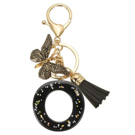 PATIKIL Alphabet Initial Letter Keychain, Resin Cute Keychains with Tassel Butterfly Letter O Pendant Charm for Women Key Purse Handbag Bag Accessories, Black