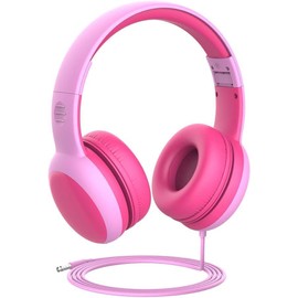 Rigwig Kids Headphones with Limited Volume, Children's Headphone Over Ear, Toddler Headphones for Girls, Wired Headset Earphones for Children with 3.5mm Aux Jack (Pink)