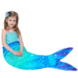 WERNNSAI Mermaid Tail Blanket - Soft Mermaid Blanket for Children Girls 140 x 60 cm Soft Flannel Mermaid Portable Blanket for Teenagers Birthday Gift (Blue & Green)
