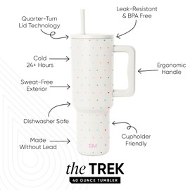 Simple Modern 40 oz Trek Tumbler with Handle and Straw Lid | Cup Holder Friendly Insulated Stainless Steel Travel Mug | Rainbow Dots