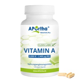 APOrtha® - Vitamin A 8,000 IU (2,400 μg) - 120 Vegan Capsules, High Dose and Easy to Swallow, Made of Retinyl Acetate, Allergy-Free, Vegan, Gluten-Free