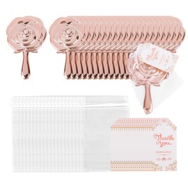 Framendino, 20 Pack Gold Rose Compact Mirror Handheld Bulk with Thank You Tag and Organza Bag for Wedding Party Favors Bridal Shower