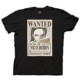 Ripple Junction Graphic T-Shirts Crew Neck Unisex Adult Tees One Piece Nico Robin Full Wanted Poster Anime Short Sleeves Black T-Shirt