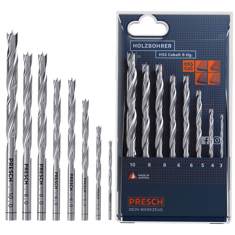 Presch Wood Drill Bit Set HSS Cobalt 8 pcs -