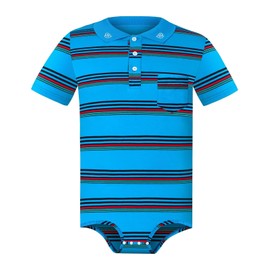 Landofgenie Men Button Crotch Bodysuits Short Sleeve Stripe Romper Pajamas Bodysuit Top for Men Blue 3XL