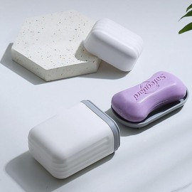 Ximimark 1 Set Portable Soap Box+Portable Soft Silicone Travel Bottles Set, Sealed Waterproof Dustproof and Draining Soap Box, Suitable for Travel Hiking and Camping