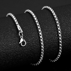 Ostan Men's and Women's Stainless Steel Silver Box Chain Briolette Chain, Venetian Link Chain, Link Necklace, Width 1.5-5 mm, Length 45-80 cm, Stainless Steel