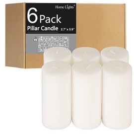 HomeLights Pillar Candles - 3x6 inch | 50 Hours Burning, 6 Count - White Unscented Smokeless European Pillar Candles - Perfect for Wedding, Parties, Spas, Home Gatherings and Dinner