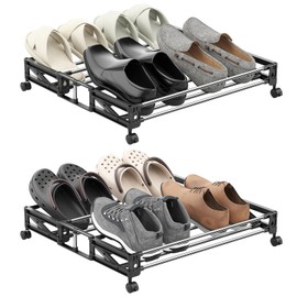 DEYILIAN Under Bed Shoe Storage with Wheels Fixable Underbed Shoe Rack Easy Assembly Under Bed Shoe Organizer for Bedroom Space Saving Easy Pull out Black