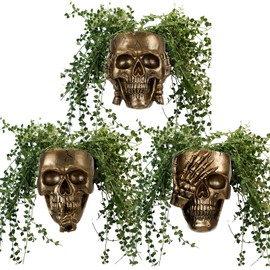 3 Piezas Maceta de Pared Calavera de Halloween Maceta Colgante Gótica de Resina con Esqueleto Florero Cara Espeluznante para Decoración Hogar Jardín F