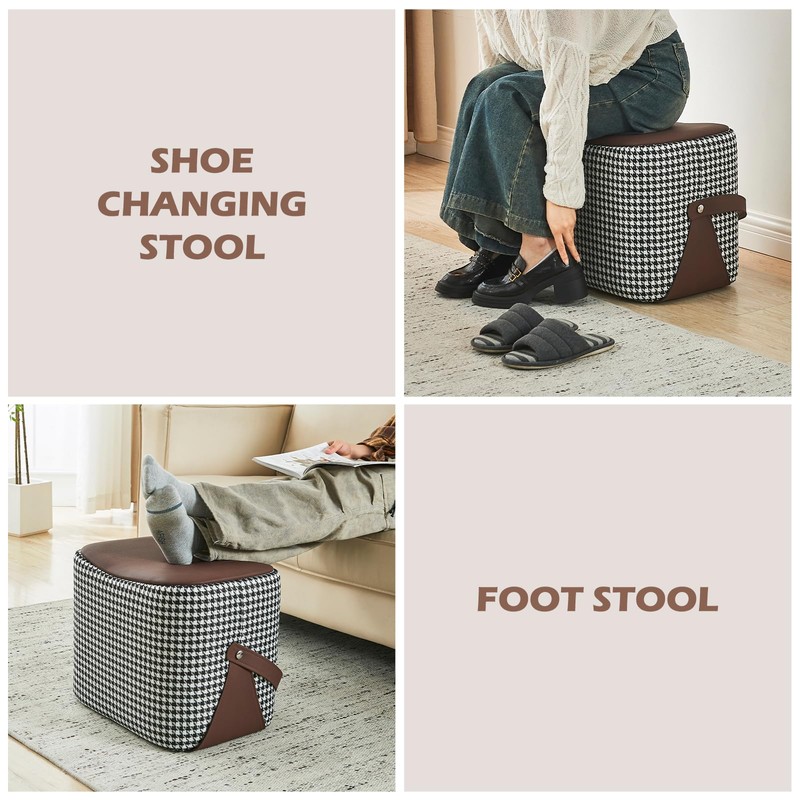 Uniclinens Small Leather Ottoman Footrest with Handle, Brown Foot Stools,