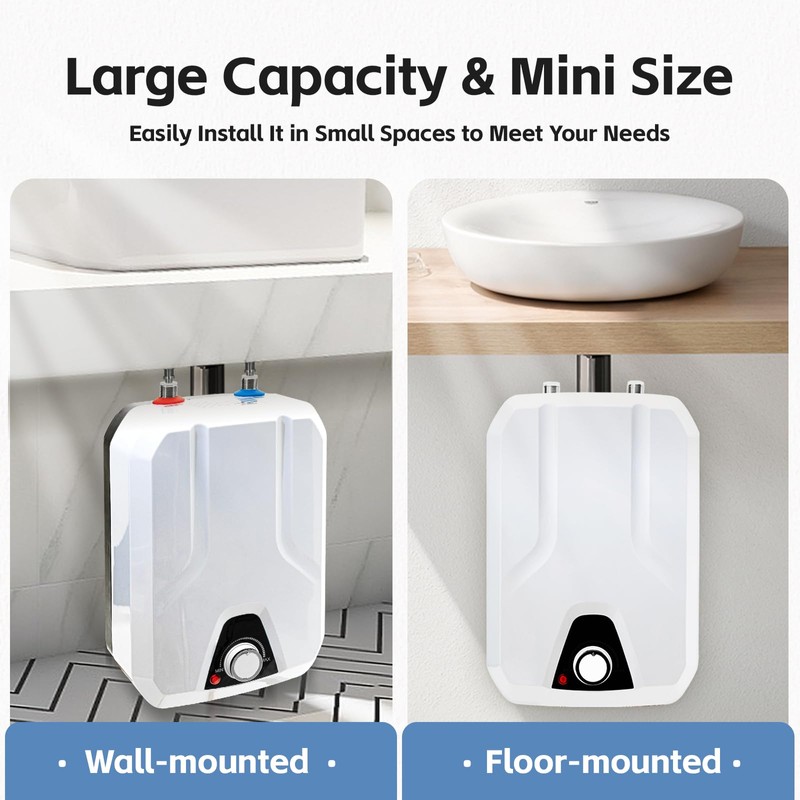 Tankless Electric Water Heater 1500W, 1.59Gal Under Sink Hot Water