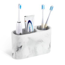 Luxspire Toothbrush Holder, 2 Slots Toothbrush and Toothpaste Holdersfor Bathrooms, Resin Toothbrush Holder Electric Toothbrush Stand for Vanity Countertop, Bathroom Accessories, Gravel White