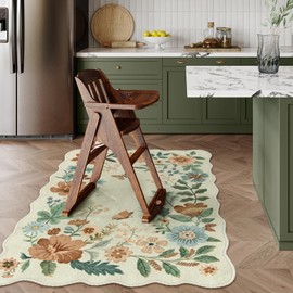 Lahome Floral Machine Washable Rug, 3x5 Rug Non Slip Soft Bedroom Rugs for Entryway Dorm, Ultra-Thin Boho Rugs for Living Room Stain Resistan Throw Carpet for Nursery Entrance, Beige