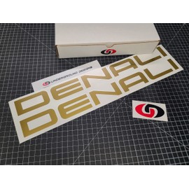 Denali Decals (2-Pack) Luxury Trim Truck & SUV Fender Stickers Bedside Premium Emblem Badges Fits GMC Sierra Yukon Terrain Acadia Canyon (Solid Lettering, Metallic Gold)