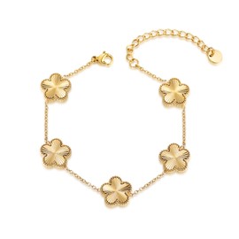 UOOANUO Double Sided Four Leaf Clover Bracelet for Women 18K Gold Plated Stainless Steel Link Bracelet Wrist Jewelry (Gold)