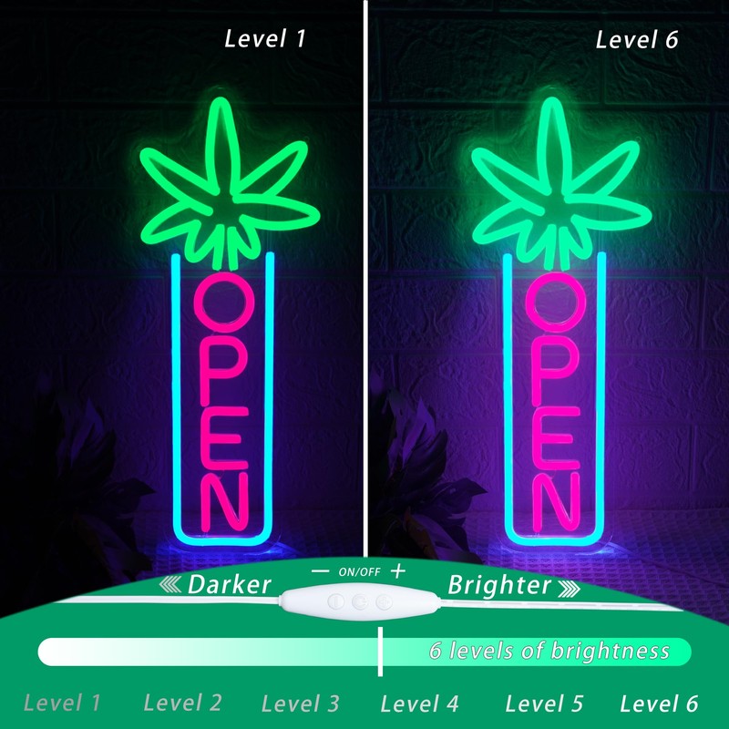 Green Leaf Neon Sign Dimmable Open Neon Lights for Wall