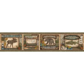 Chesapeake TLL01561B Tugaloo Bear Paw Lodge Wallpaper Border, Green