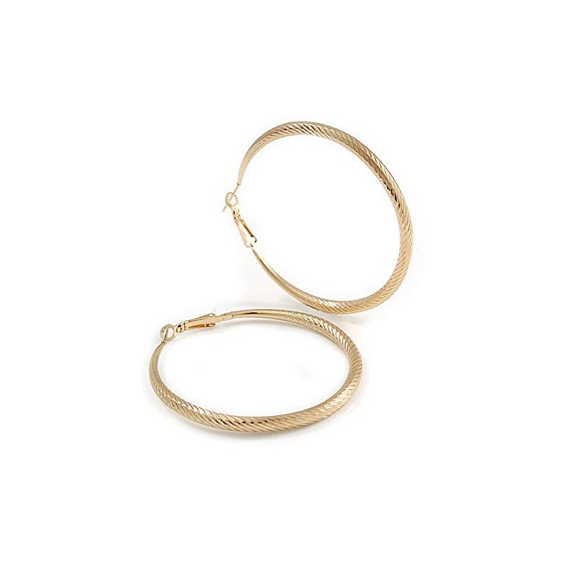 60mm Large Textured Thick Hoop Earrings In Gold Tone Metal