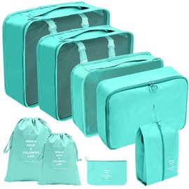 Wisafory 8-Piece Suitcase Organiser Set Waterproof Travel Clothes Bags Suitcase Organiser Packing Cubes Travel Luggage Storage Bag Packing Cube Packing Bags for Dresses Shoes Blue