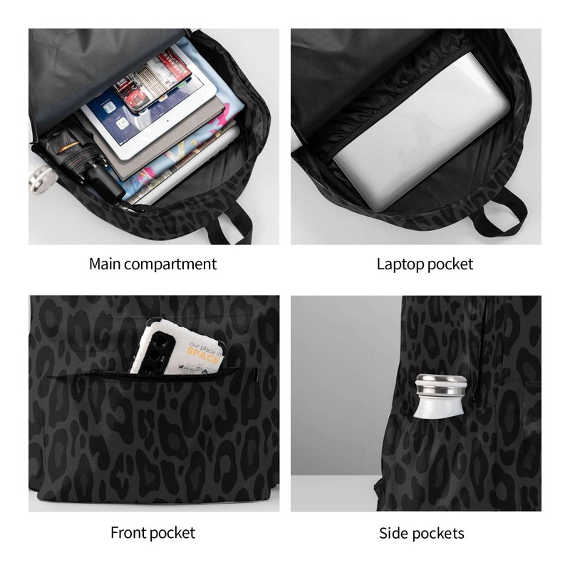 Jbofyee Leopard Black Texture Laptop Backpack For Men Women, Lightweight
