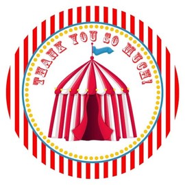 Circus Carnival Party Thank You Sticker Labels by Adore By Nat - Big Top Party Favors, Treat Bags, and Birthday Decorations - Set of 24