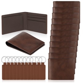 Frienda 12 Sets Leather Photo Wallet and Keychains for Men PU Leather Bifold Wallets with Pockets Father's Day Christmas Gifts for Dad Husband Son