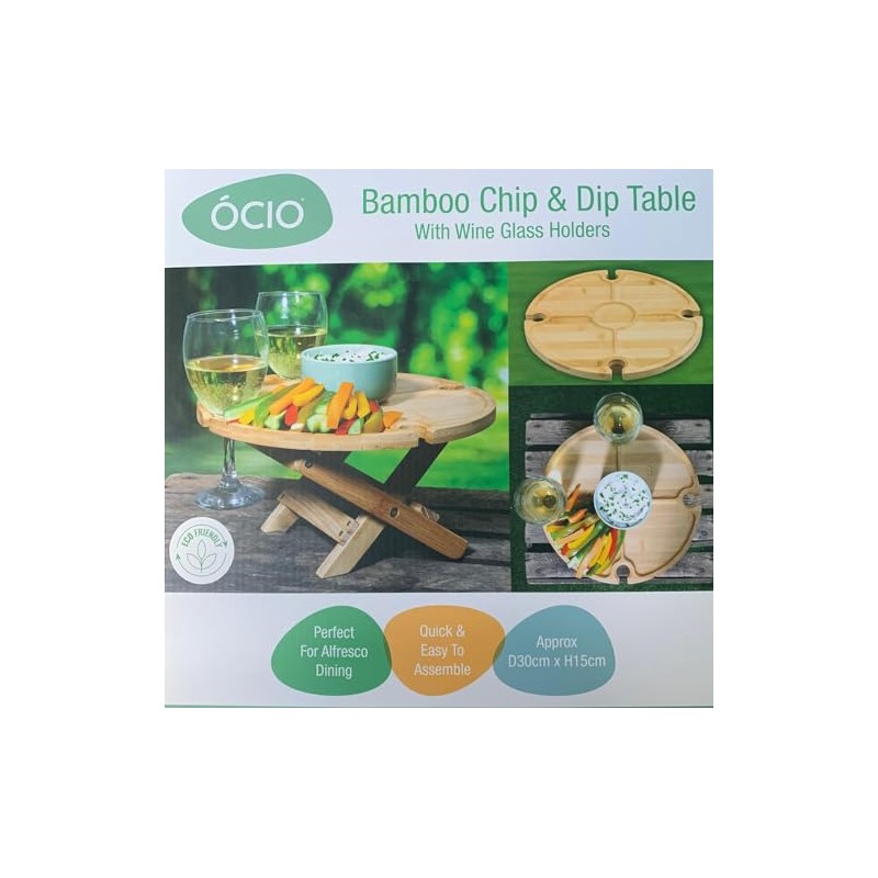 Summit BAMBOO FOLDING CHIP N DIP TABLE W/WINE GL HOLDERS,