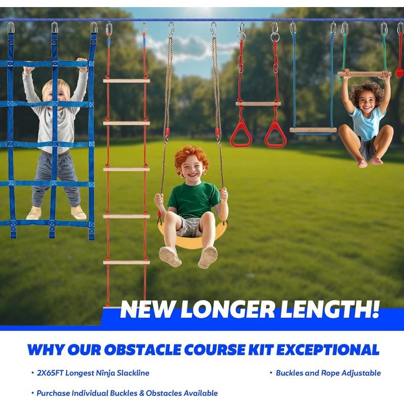 Ninja Warrior Obstacle Course Kids - 2 x 65ft Double