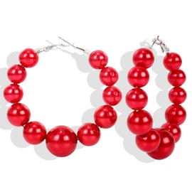 Pearl Hoop Earrings for Women Girls Large Red Black White Faux Pearl Earrings Wedding Christmas Jewelry Gifts