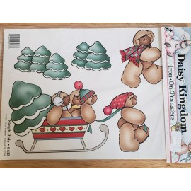 Daisy Kingdom NOS Vtg Daisy Kingdom Iron On Transfer Teddy Bear Sleigh Ride 6437 Holiday Sled