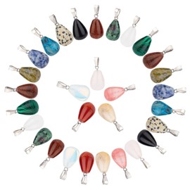 SUNNYCLUE 1 Box 15 Styles 30Pcs Water Drop Stone Pendants Chakra Teardrop Semi-Precious Healing Gemstone Charms Pendant Bulk for Adults DIY Choker Necklace Jewelry Making Crafts