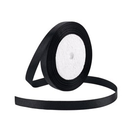 25 Yard Black Wired Satin Ribbon Roll, 3/8 Inch Fabric Ribbon for Craft Bows Rose Bouquet, Holiday Gift Wrapping, Party Decoration