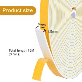 SIGANDG Foam Seal Tape, Draft Excluder for Windows, 3 Rolls 6mm(W) x 1.5mm(T) Total 15M Long, for Door Window Against Cold Draught/Anti-Collision/Soundproof/Waterproof/Dustproof