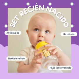 DOCURA - Set Para Recién Nacido, Biberones De Boca Ancha 8 Piezas, Silicón Líquido, Flujo Lento y Medio, Anti cólicos, Antireflujo, Libre de BPA