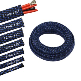 30ft PET Expandable Braided Sleeving Flexo Wire Cable Sleeve (1/6", Blue&Black)