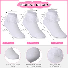 Geyoga 3 Pairs Girls Ruffle Lace Socks Toddler White Lace Socks School Socks Ankle Ballet Socks, Classic