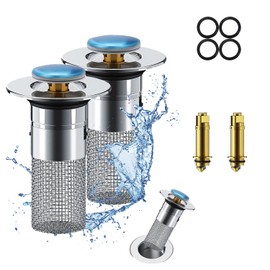 2PCS Pop Up Bathroom Sink Drain Strainer Hair Catcher,SEILETOO Sink Drain Stopper with Removable Stainless Steel Filter Basket, for US Universal Bathroom Kitchen Basin Sink Stopper Bathroom Drain