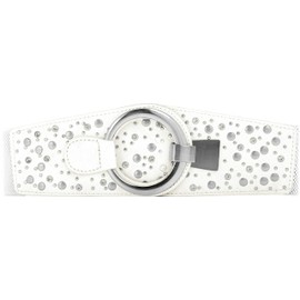 BlackButterfly Wide Elastic Stretch Retro Metal Interlock Buckle Belt (White, L)