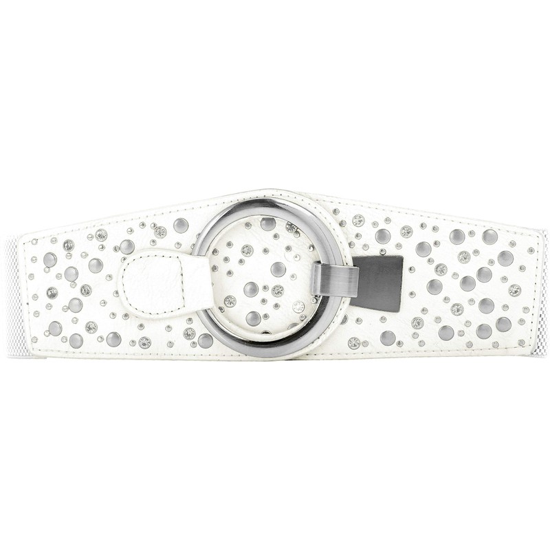 BlackButterfly Wide Elastic Stretch Retro Metal Interlock Buckle Belt (White,