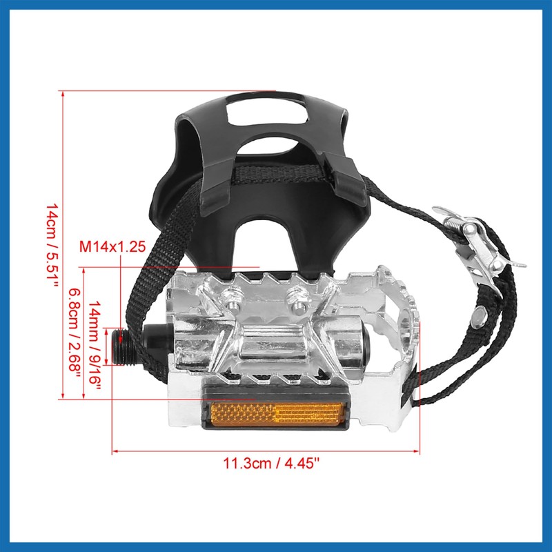 A ABSOPRO Pair Bicycle Pedals with Toe Clip Foot Strap