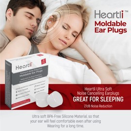 Heartli Premium Moldable Ultra Soft Silicon Ear Plugs Max Comfort Reusable - Noise Cancelling for Sleeping, Snoring, Working, Swimming, Travel, Concerts, Shooting, Etc. - 16 Count Includes 2 Travel Cases 27dB (White)